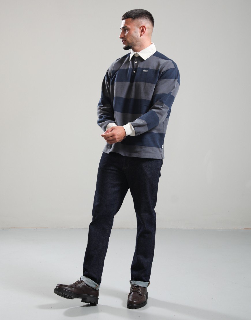 Forét Match Rugby Structured Sweatshirt Navy Stripe