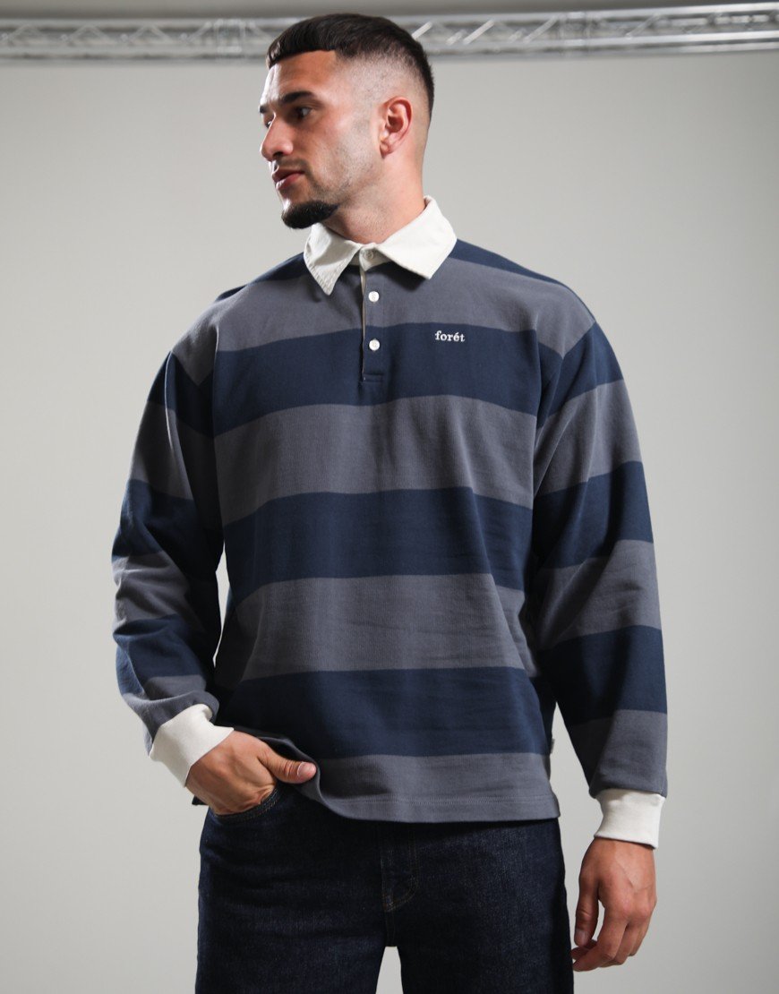 Forét Match Rugby Structured Sweatshirt Navy Stripe
