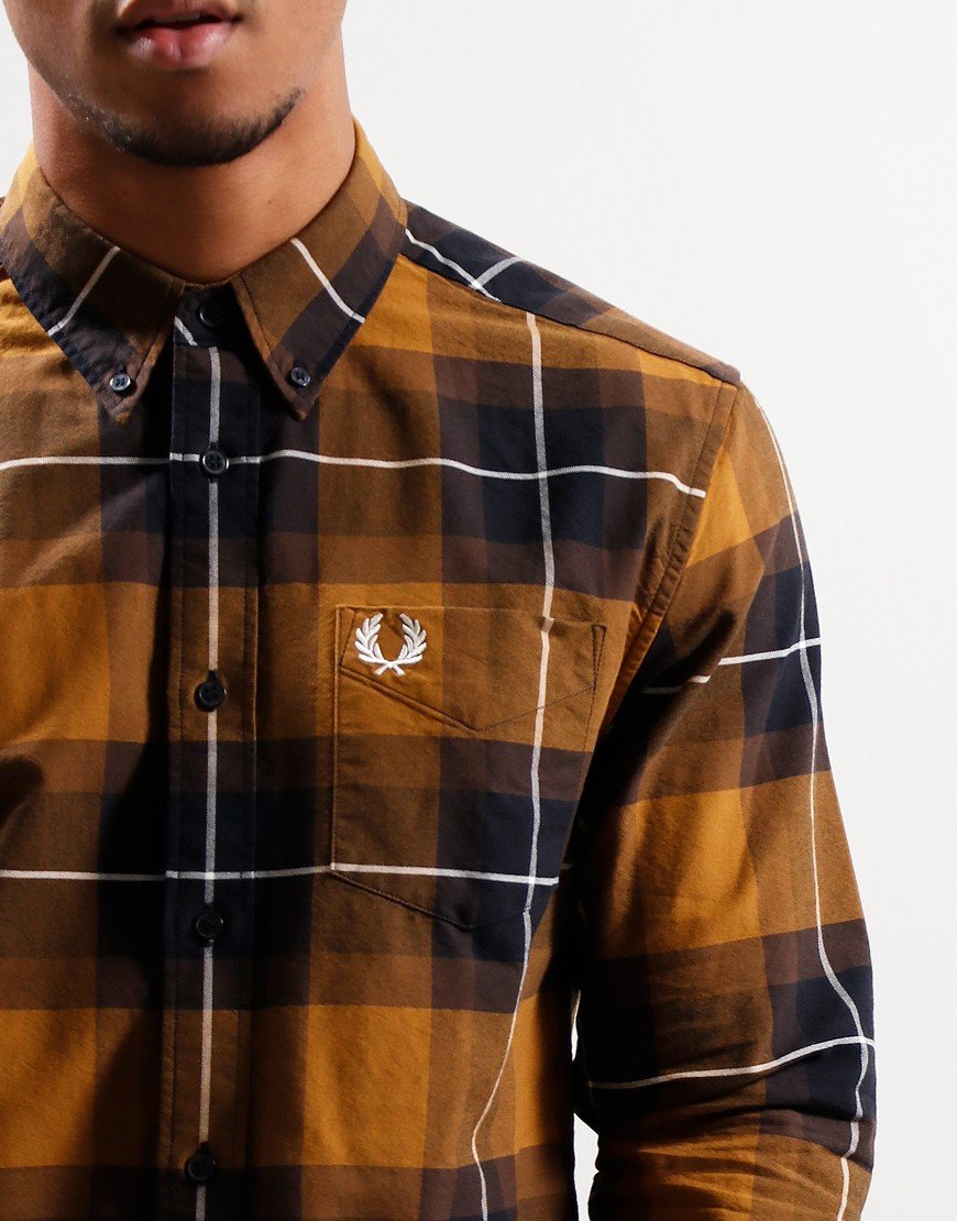 Fred Perry Tartan Shirt Dark Caramel