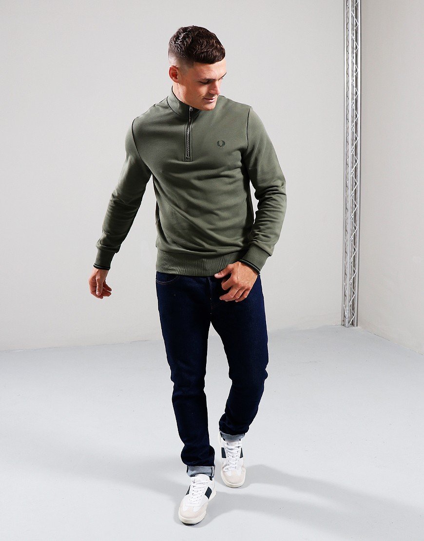 Fred Perry Half Zip Sweat Laurel Wreath Green