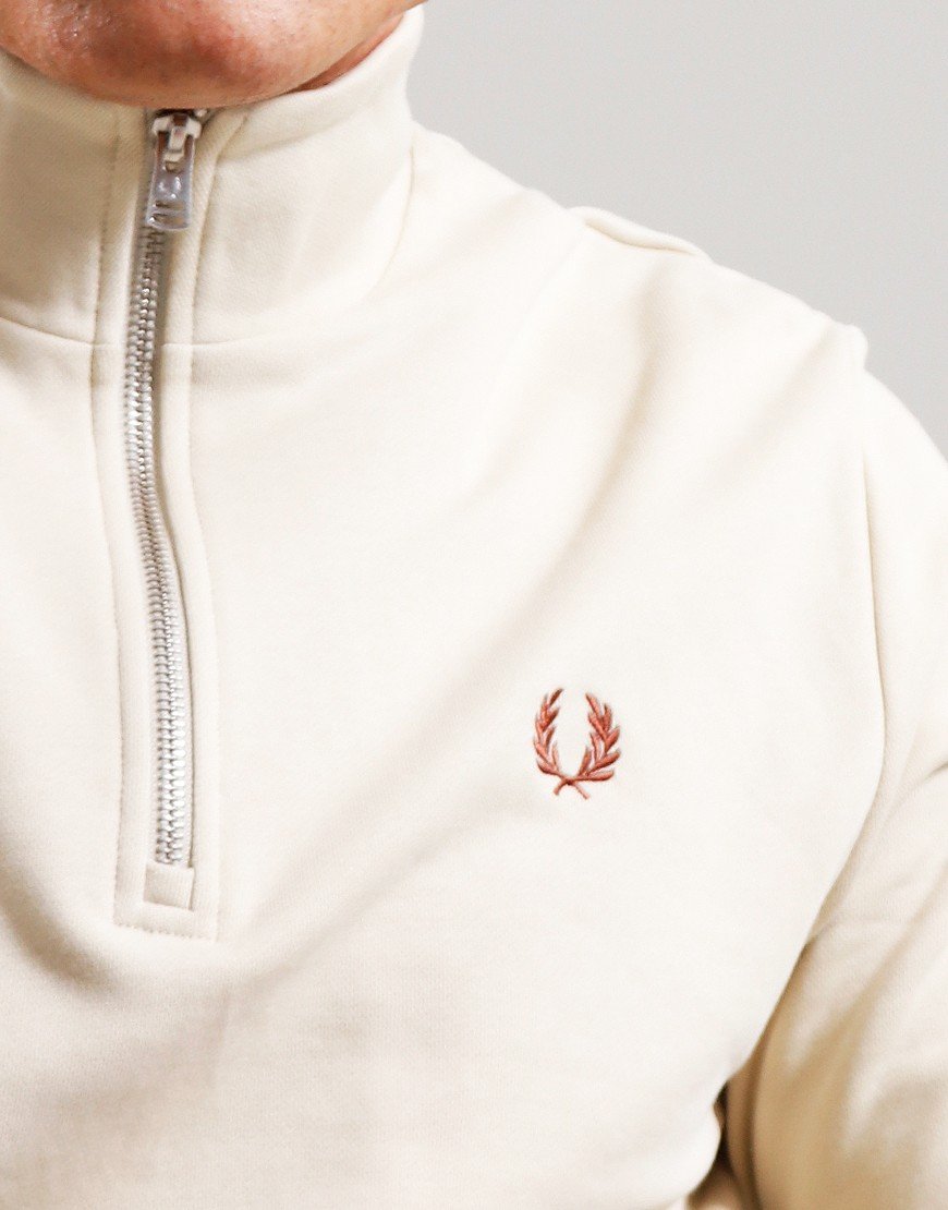 Fred Perry Half Zip Sweat Oatmeal/Whiskey Brown - Terraces Menswear