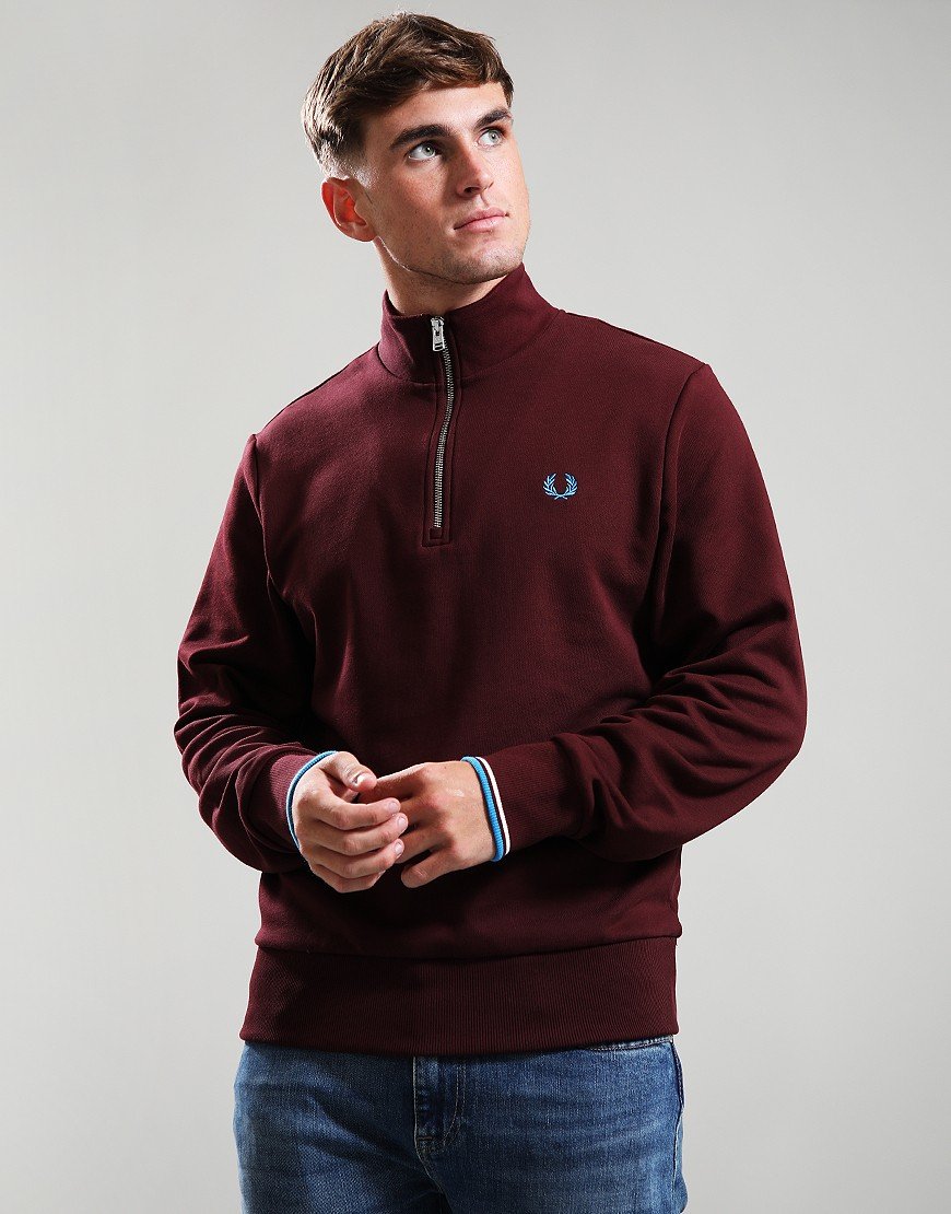 Fred Perry Half Zip Sweat Oxblood/Ecru/Court Blue
