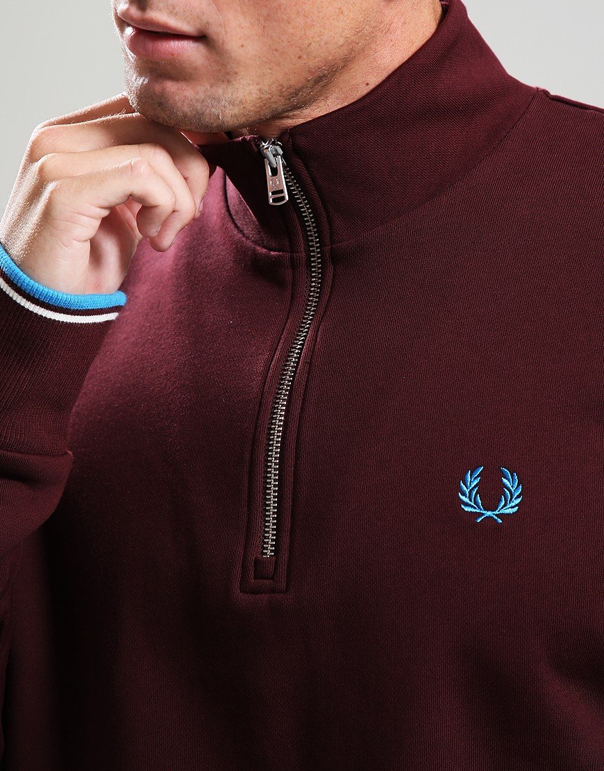 Fred Perry Half Zip Sweat Oxblood/Ecru/Court Blue