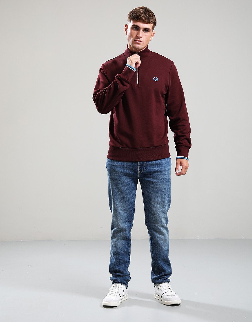 Fred Perry Half Zip Sweat Oxblood/Ecru/Court Blue