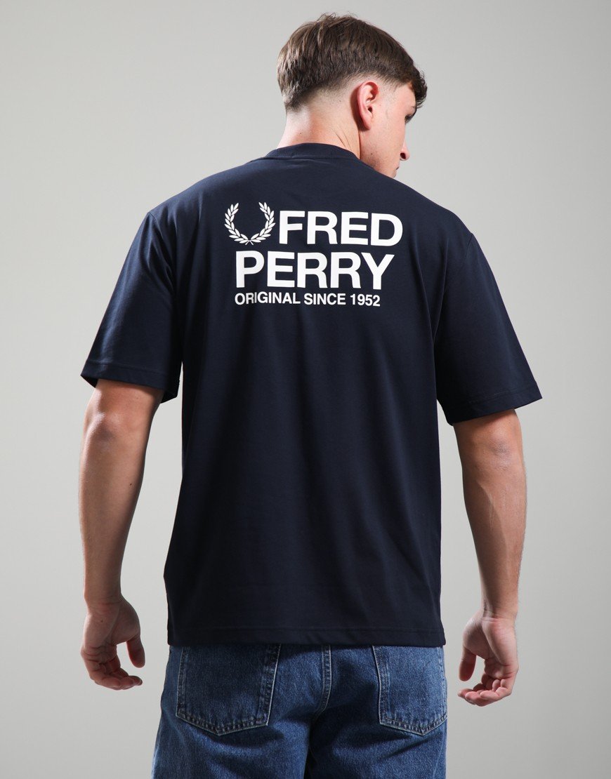 Fred Perry Back Print Text T-Shirt Navy