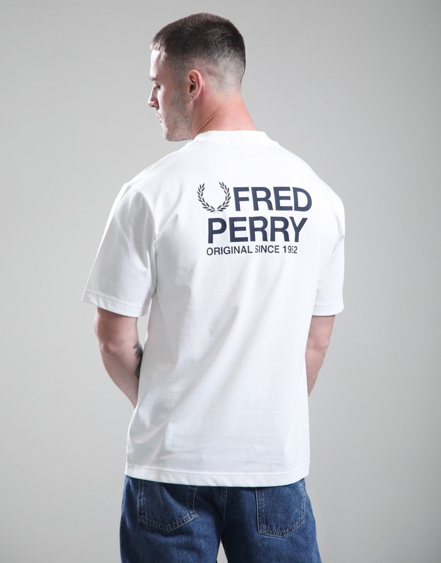 Fred Perry Back Print Text T-Shirt Snow White