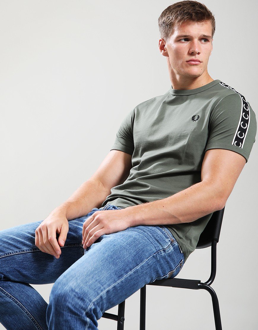 Fred Perry Contrast Tape Ringer T-Shirt Laurel Wreath Green