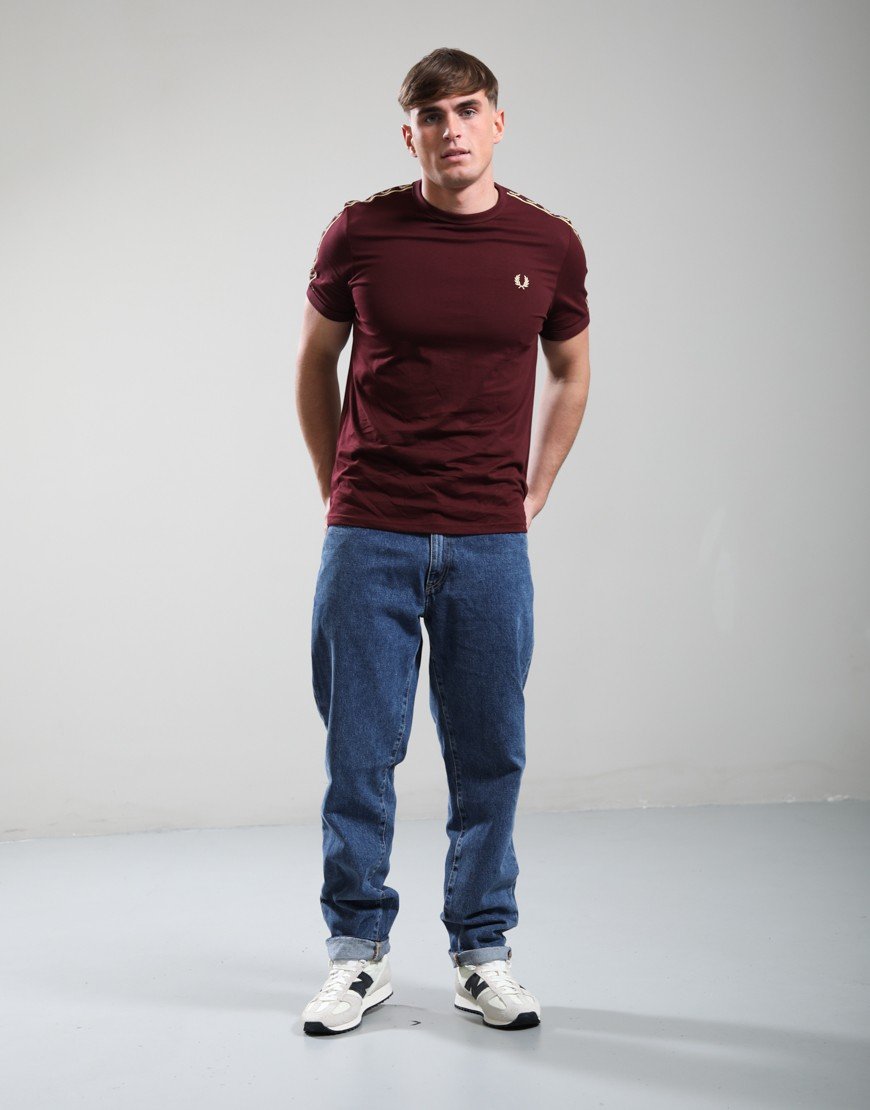 Fred Perry Contrast Tape Ringer T-Shirt Oxblood/Champagne