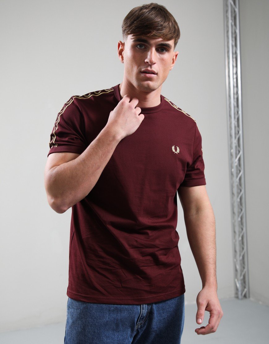 Fred Perry Contrast Tape Ringer T-Shirt Oxblood/Champagne