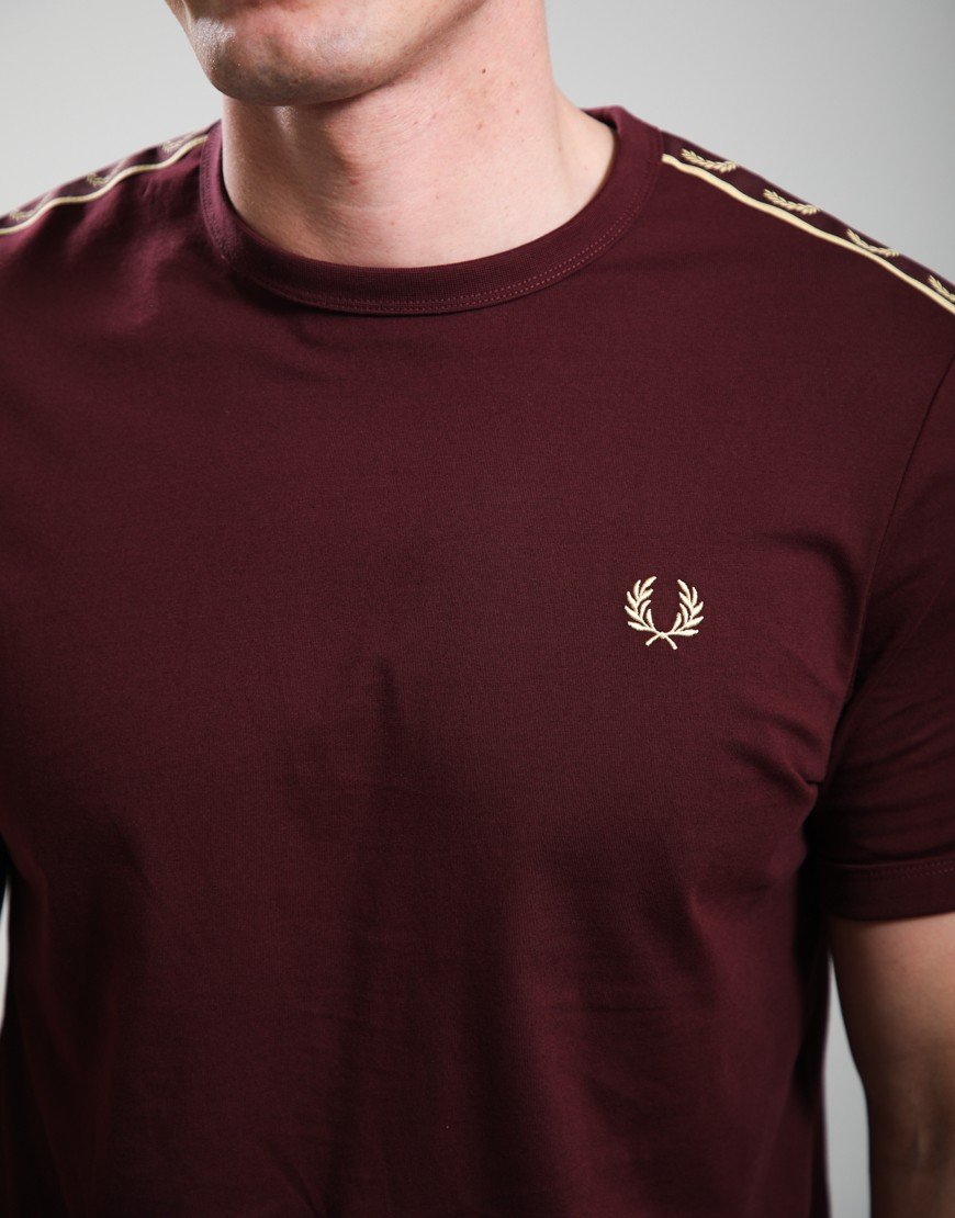 Fred Perry Contrast Tape Ringer T-Shirt Oxblood/Champagne