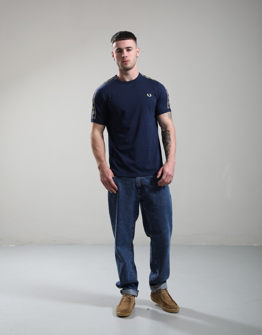 Fred Perry Contrast Tape Ringer T-Shirt Tennis Blue/Champagne