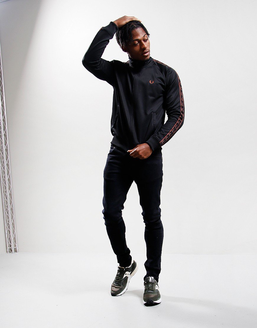 Fred Perry Contrast Tape Track Top Black/Whiskey Brown