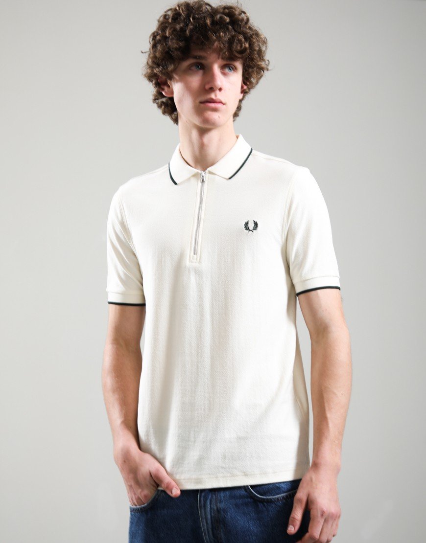 Fred Perry Crepe Piqué Polo Shirt Ecru