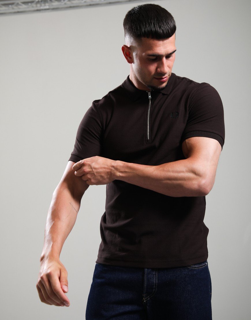 Fred Perry Crepe Pique Polo Shirt Rich Brown