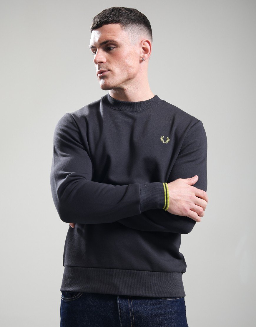 Fred Perry Crew Neck Sweatshirt Ancient Grey/Tennis Ball Yellow
