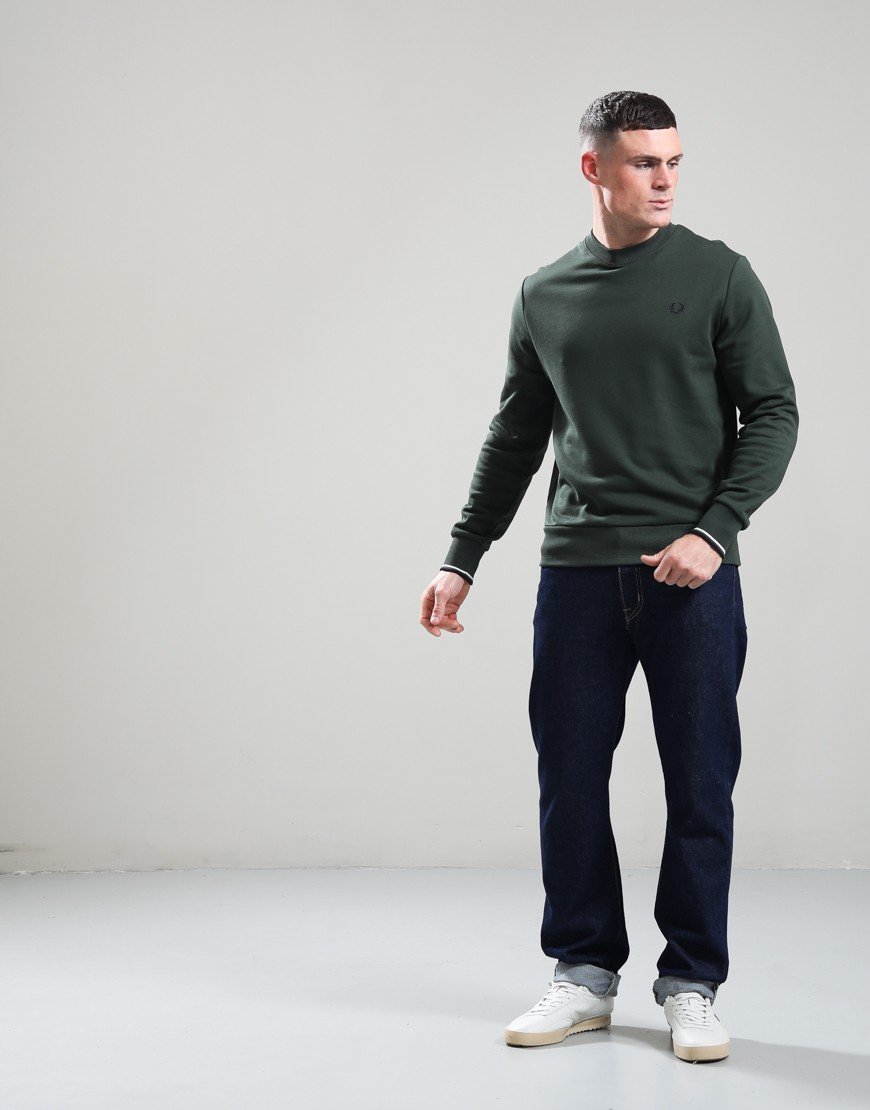 Fred Perry Crew Neck Sweatshirt Court Green/Snow White/Navy