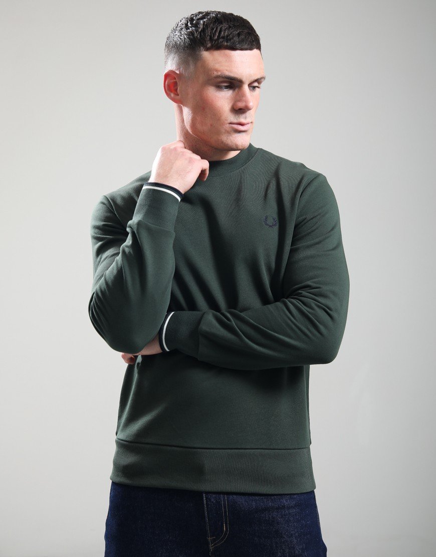 Fred Perry Crew Neck Sweatshirt Court Green/Snow White/Navy