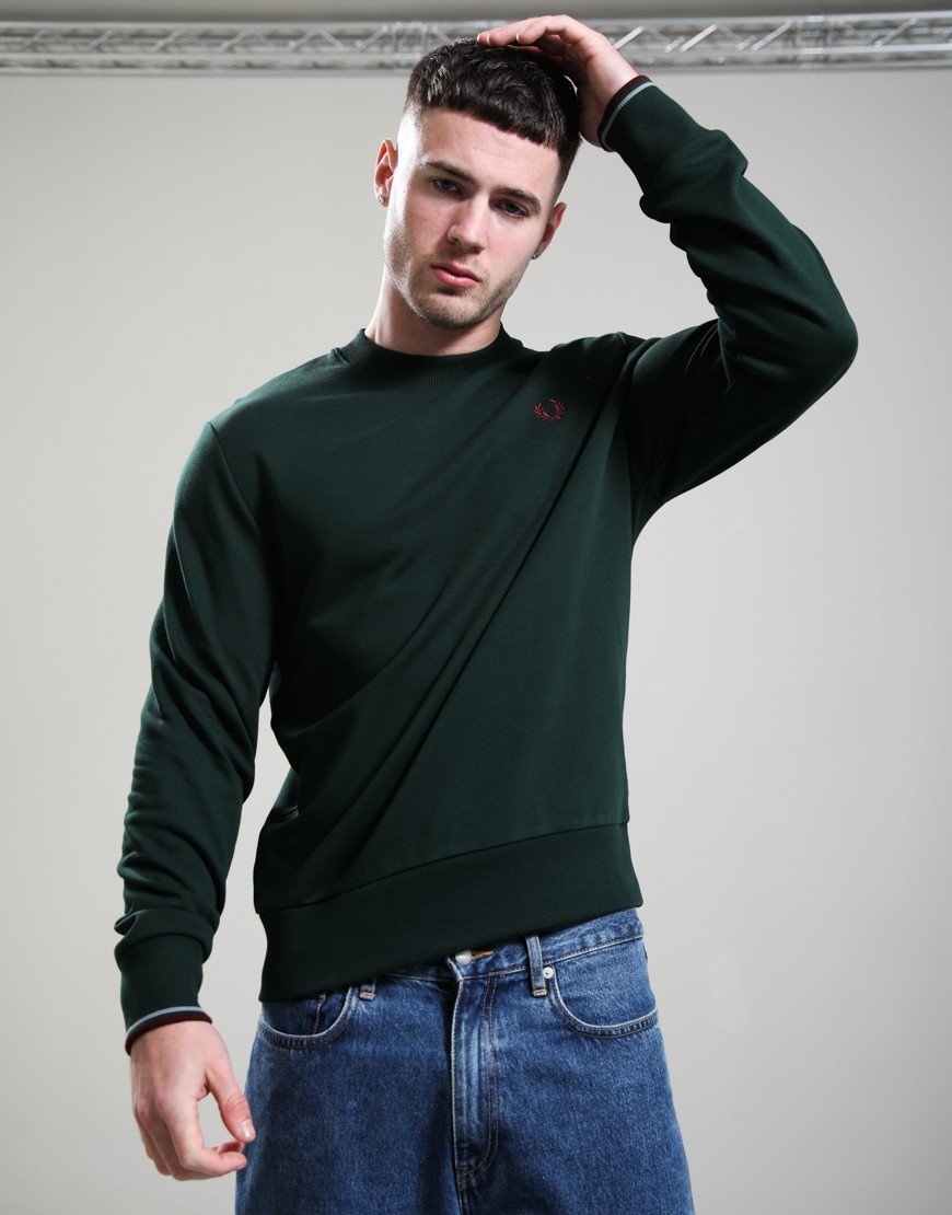 Fred Perry Crew Neck Sweat Grass Roots/Stockport Blue/Oxblood