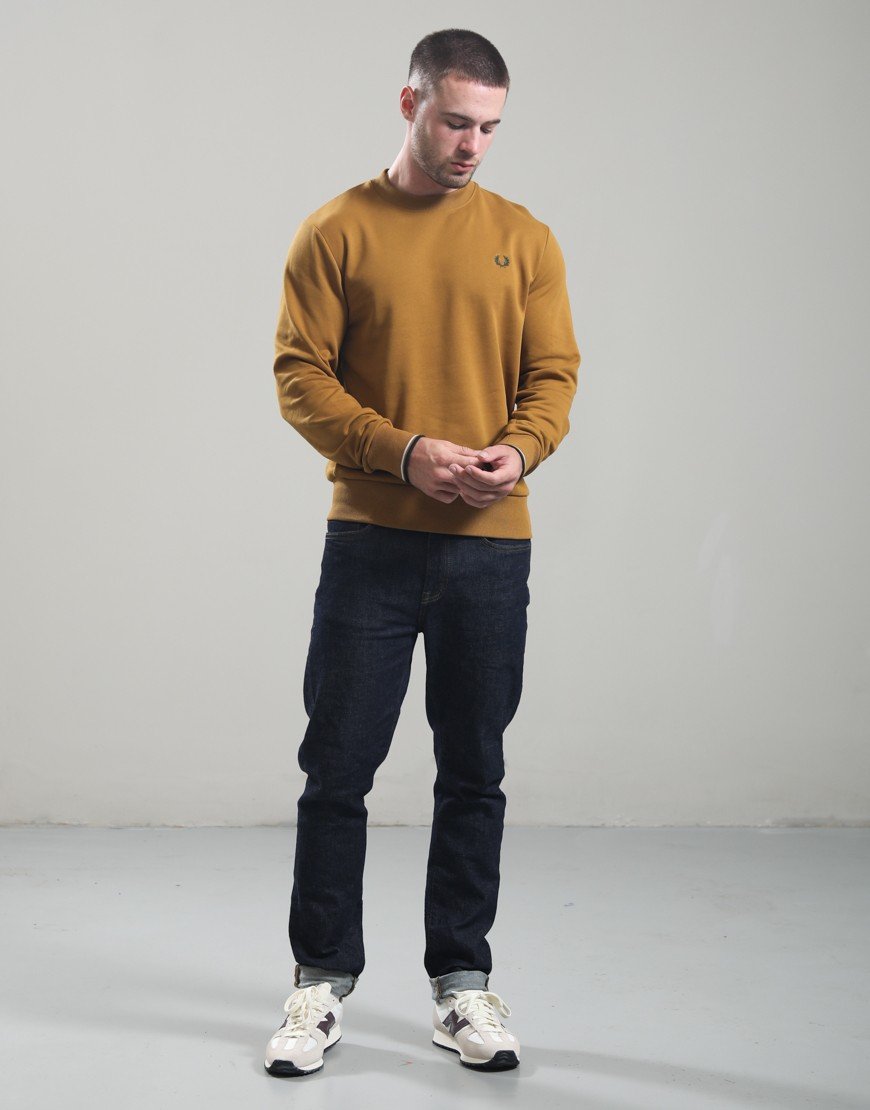 Fred Perry Crew Neck Sweatshirt Dark Caramel/Dusky Blue/Night Green