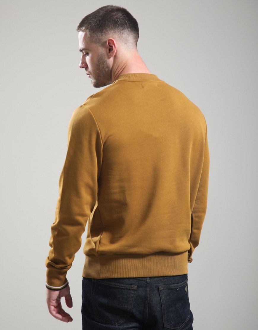 Fred Perry Crew Neck Sweatshirt Dark Caramel/Dusky Blue/Night Green