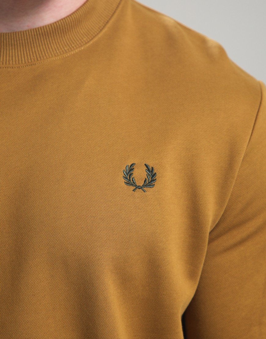 Fred Perry Crew Neck Sweatshirt Dark Caramel/Dusky Blue/Night Green