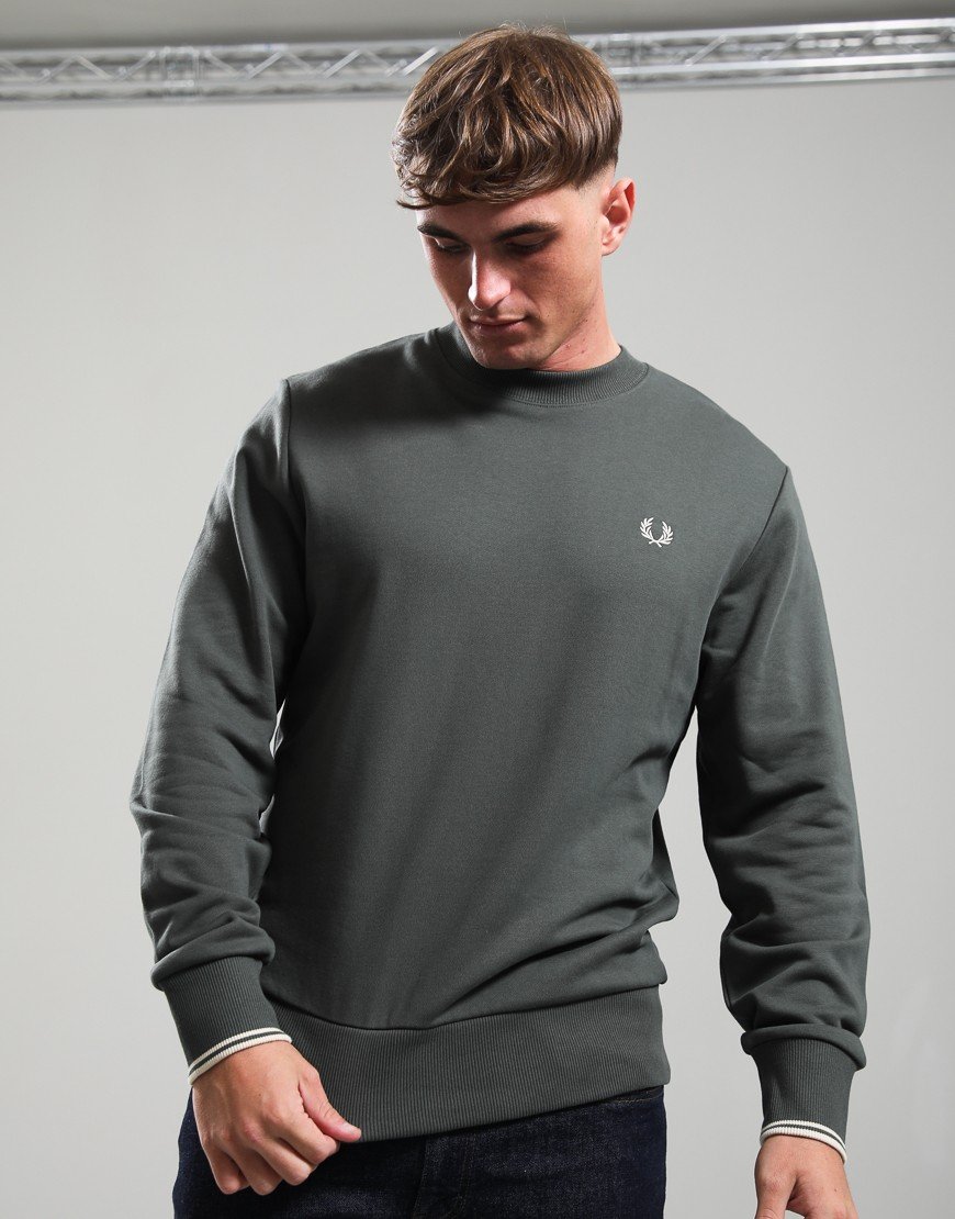 Fred Perry Crew Neck Sweatshirt Field Green/Oatmeal