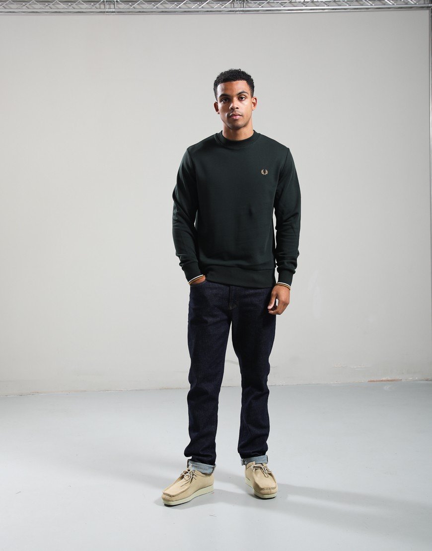 Fred Perry Crew Neck Sweatshirt Night Green/Dark Caramel