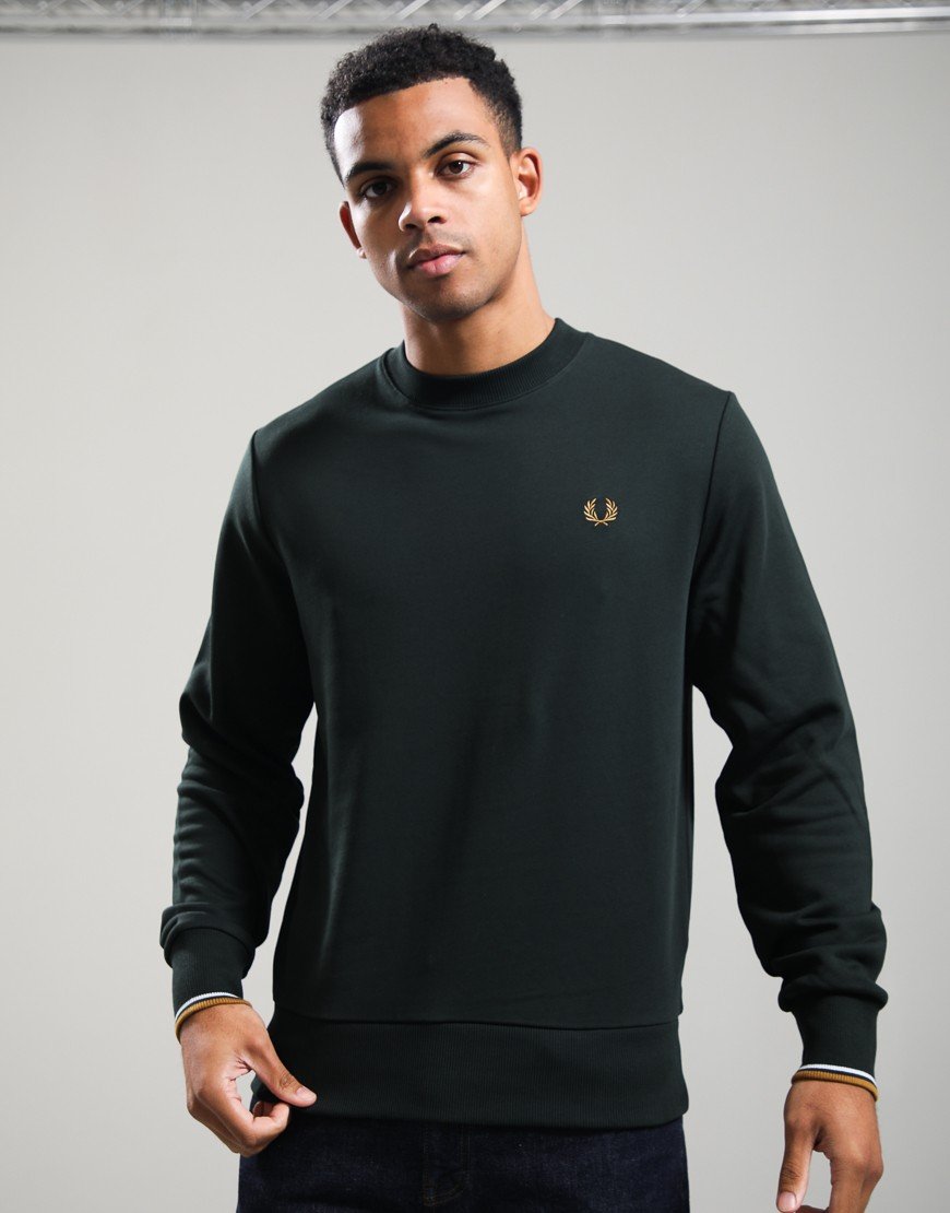 Fred Perry Crew Neck Sweatshirt Night Green/Dark Caramel