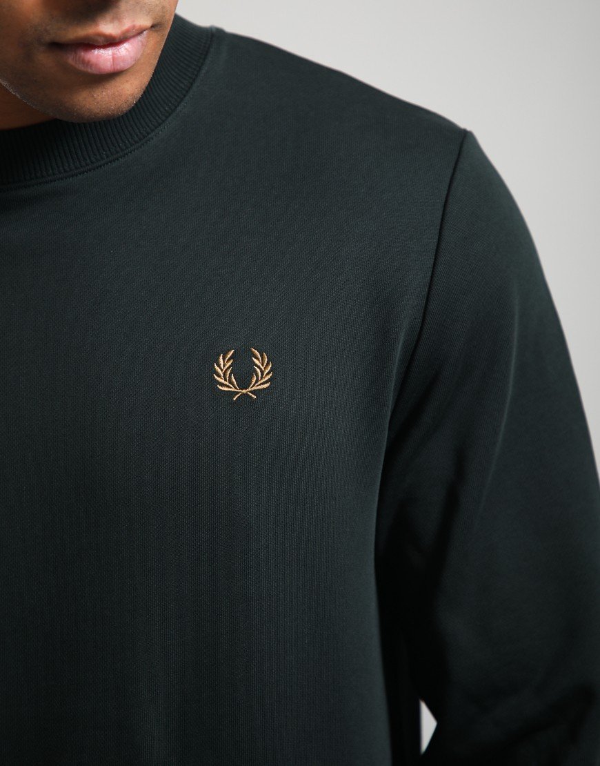 Fred Perry Crew Neck Sweatshirt Night Green/Dark Caramel