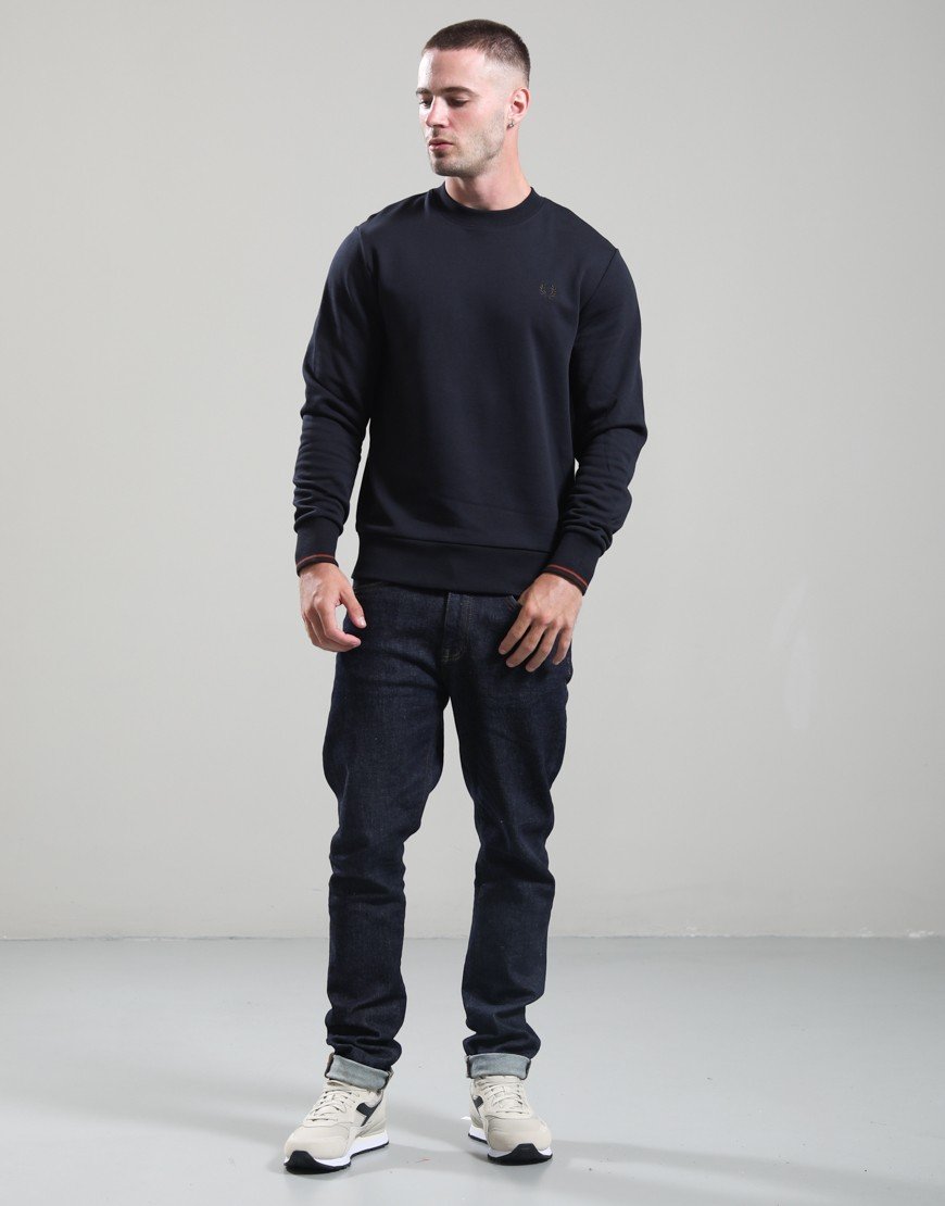 Fred Perry Crew Neck Sweatshirt Navy/Brandy/Rich Brown