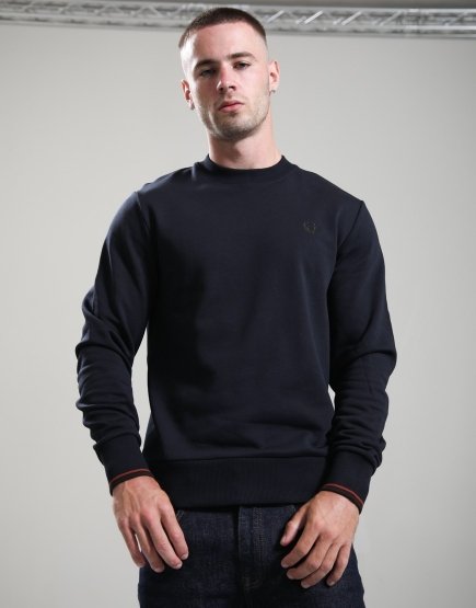 Fred Perry Crew Neck Sweatshirt Navy/Brandy/Rich Brown