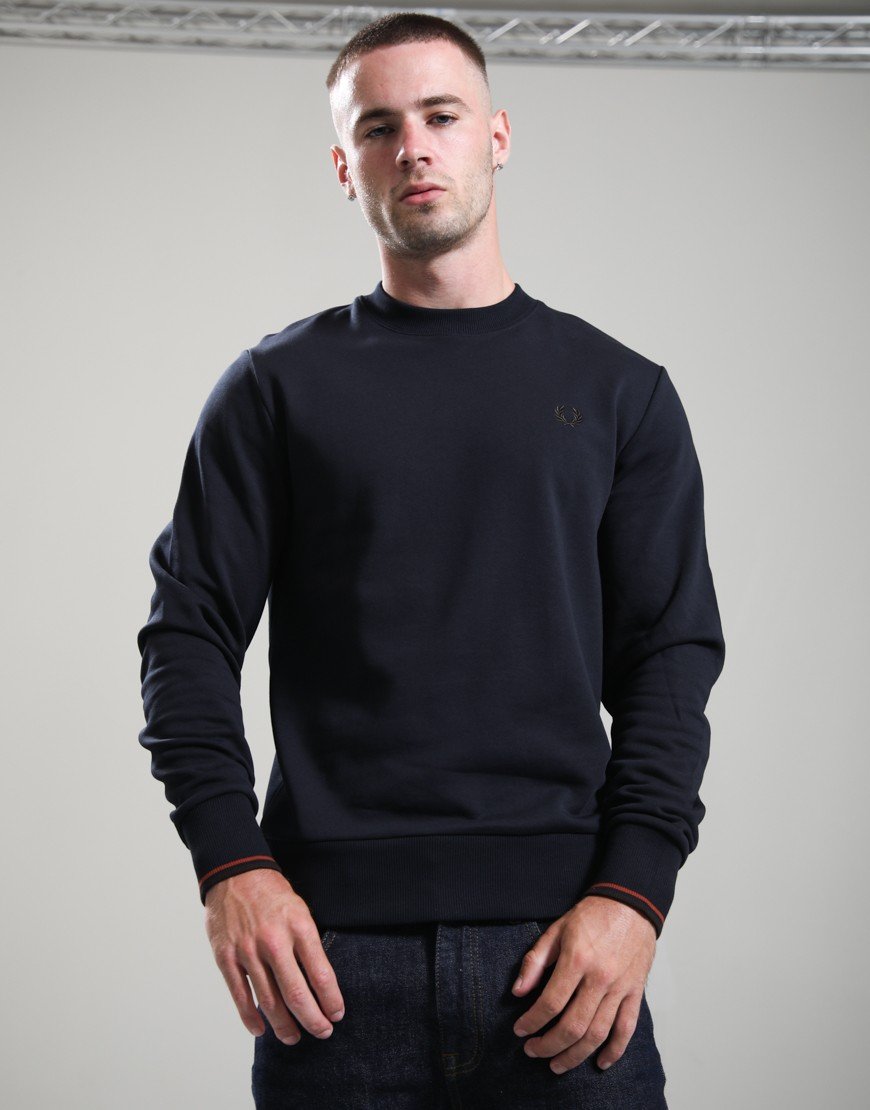 Fred Perry Crew Neck Sweatshirt Navy/Brandy/Rich Brown