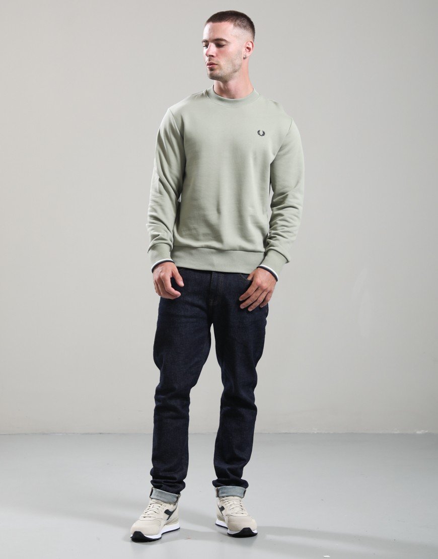 Fred Perry Crew Neck Sweatshirt Seagrass/Ecru/Dark Airforce