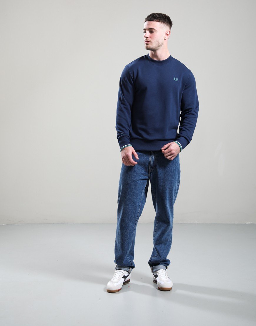 Fred Perry Crew Neck Sweat Tennis Blue/Snow White/Deep Mint