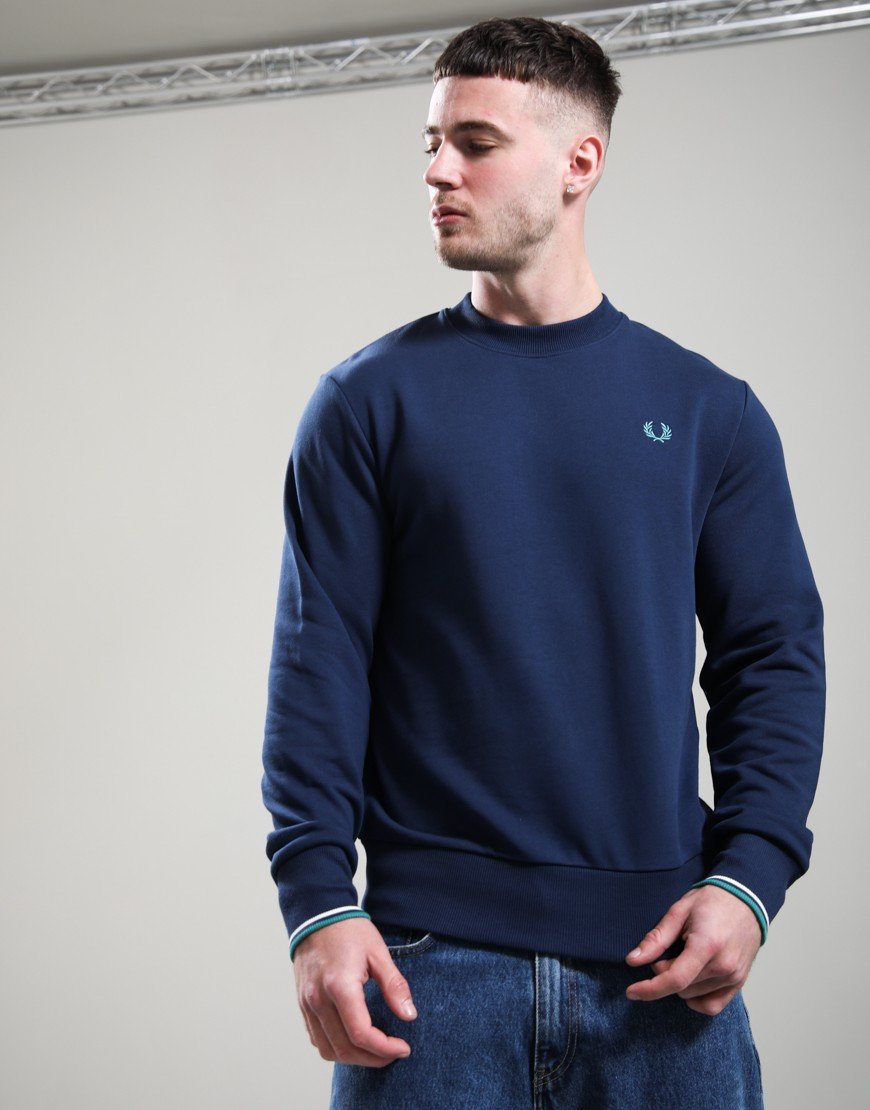 Fred Perry Crew Neck Sweat Tennis Blue/Snow White/Deep Mint