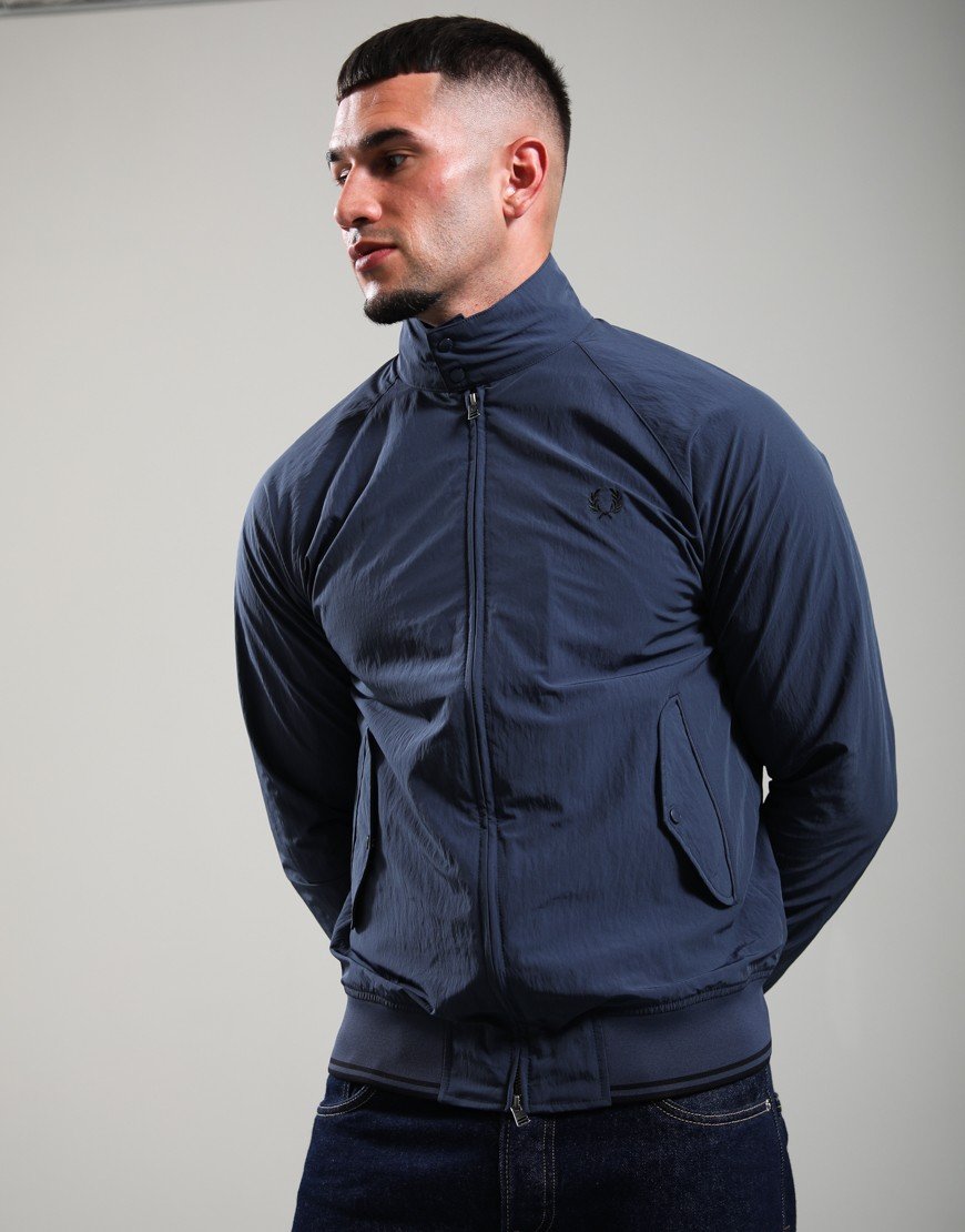 Fred Perry Crinkle Nylon Harrington Jacket Dark Airforce