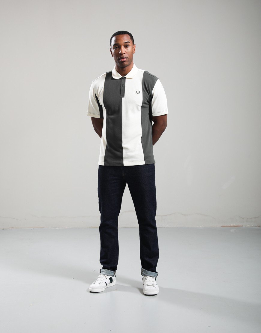 Fred Perry Cut And Sew Panel Polo Shirt Ecru