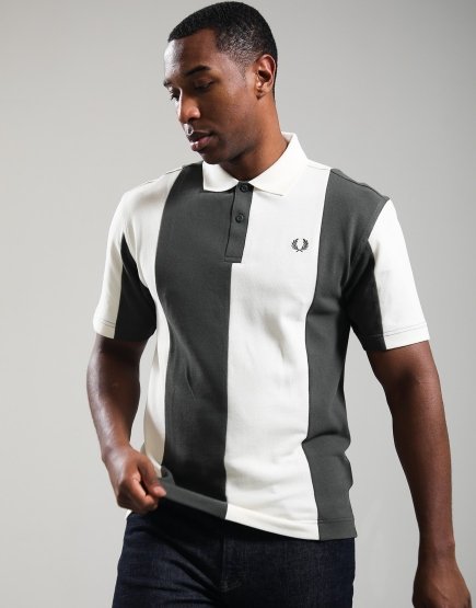 Fred Perry Cut And Sew Panel Polo Shirt Ecru