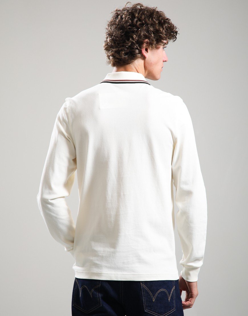Fred Perry Long Sleeve Twin Tipped Polo Shirt Ecru/Brandy/Night Green