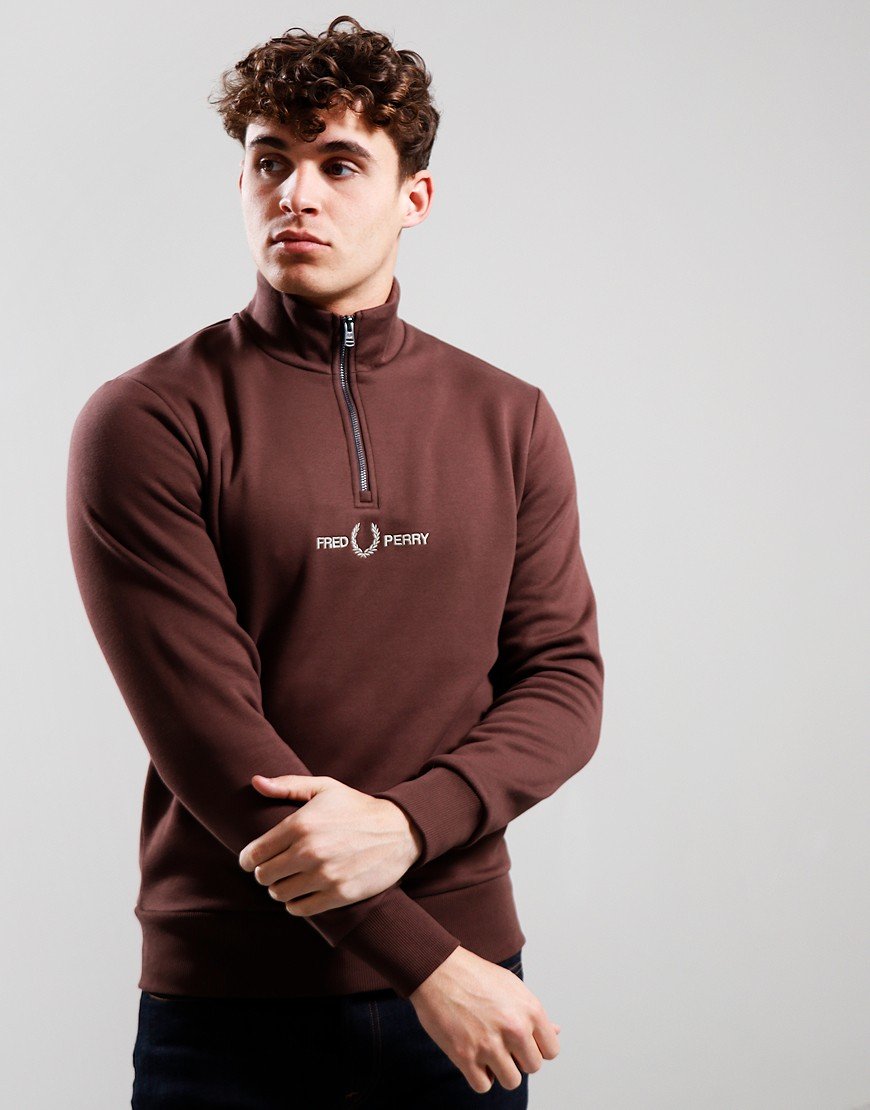 Fred Perry Embroidered Half Zip Sweat Carrington Brick