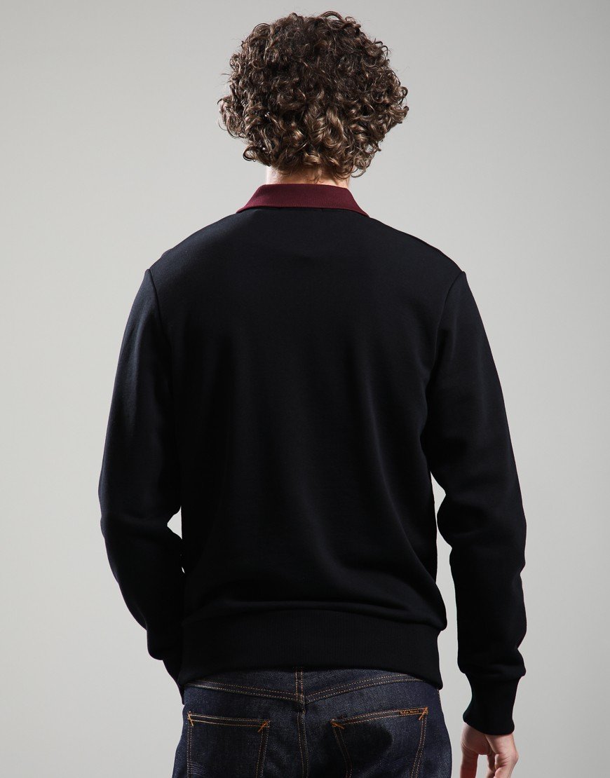 Fred Perry Embroidered Panel Collared Polo Shirt Black