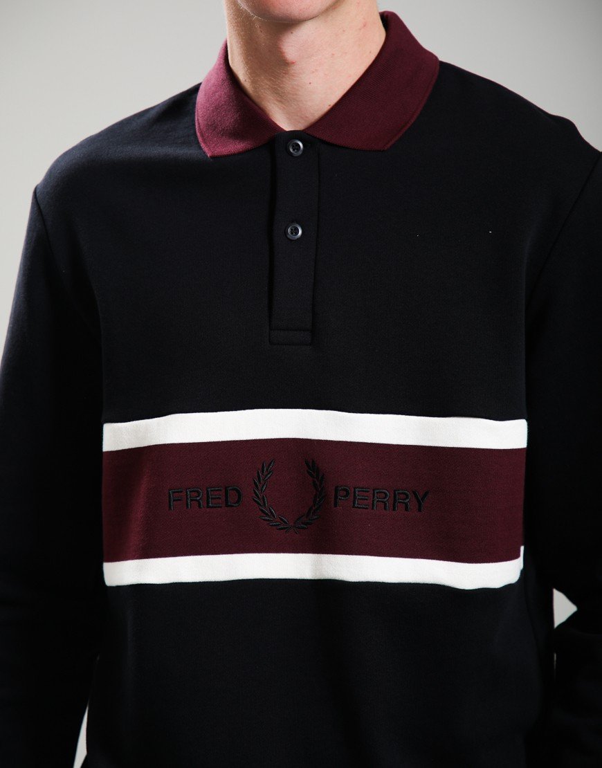 Fred Perry Embroidered Panel Collared Polo Shirt Black