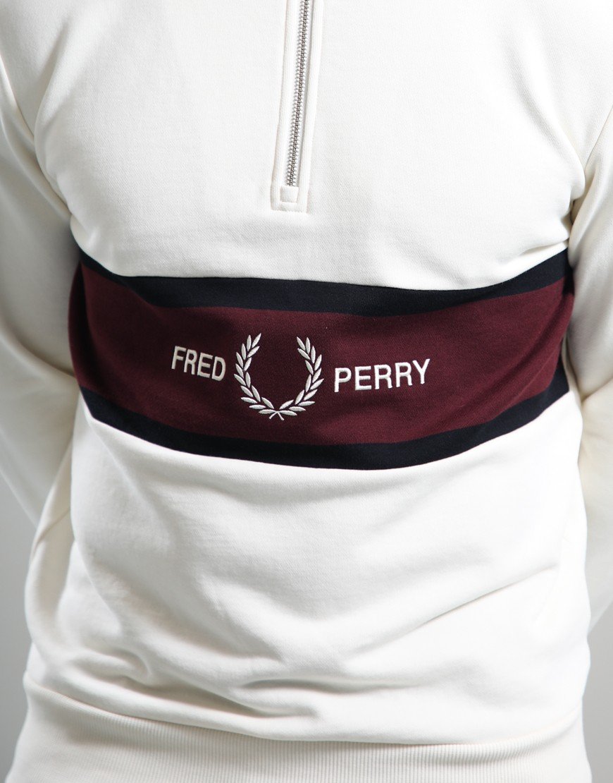 Fred Perry Embroidered Panel Half Zip Sweat Ecru