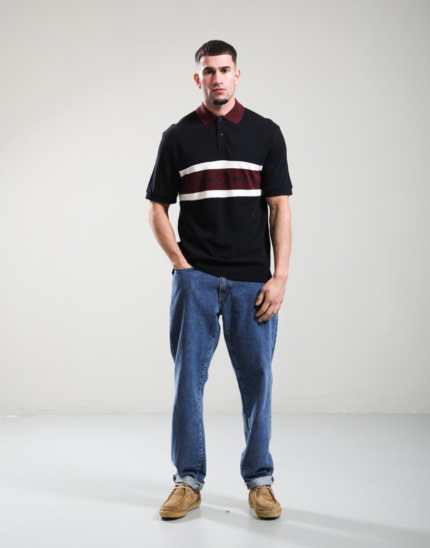 Fred Perry Embroidered Panel Polo Shirt Black