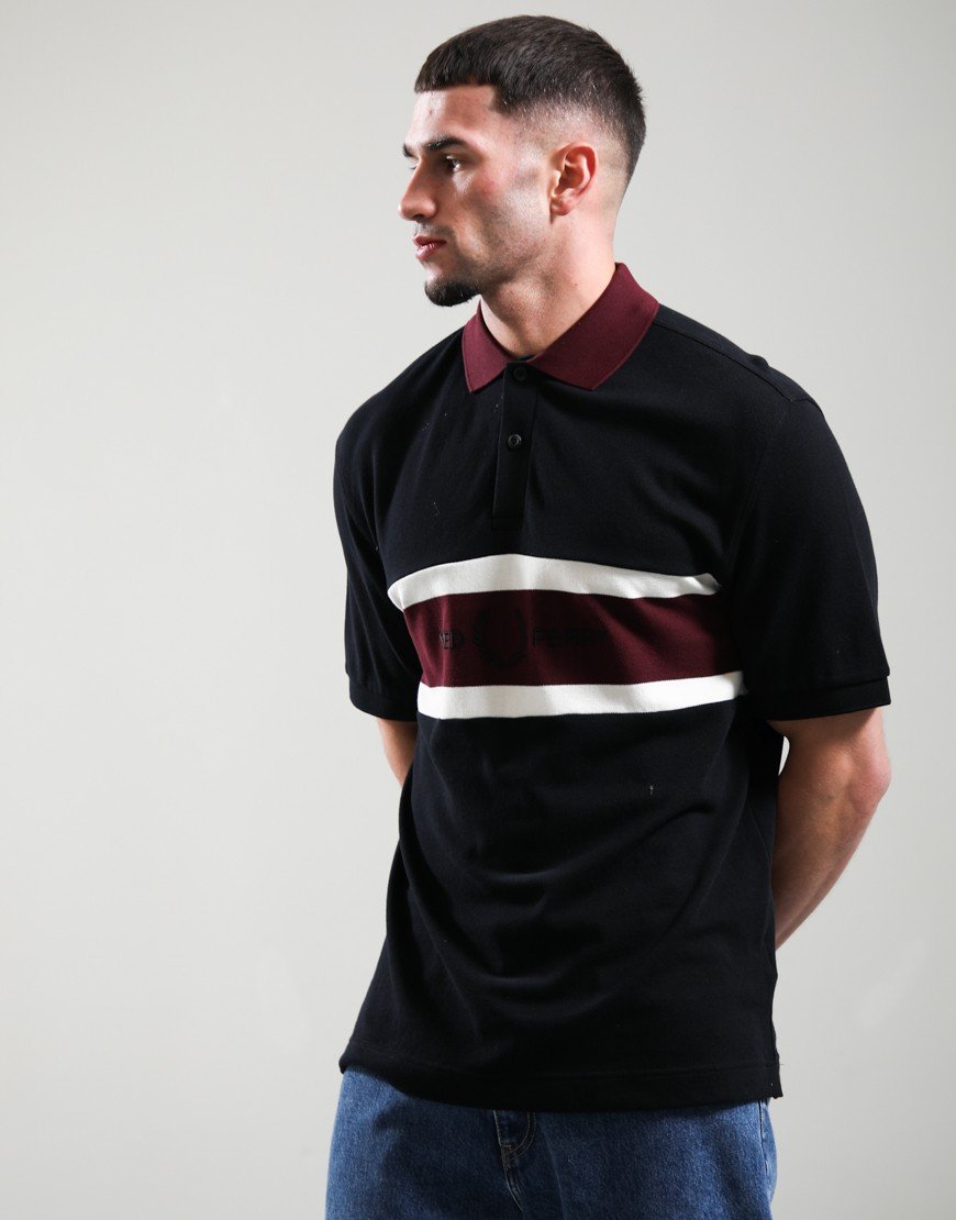 Fred Perry Embroidered Panel Polo Shirt Black
