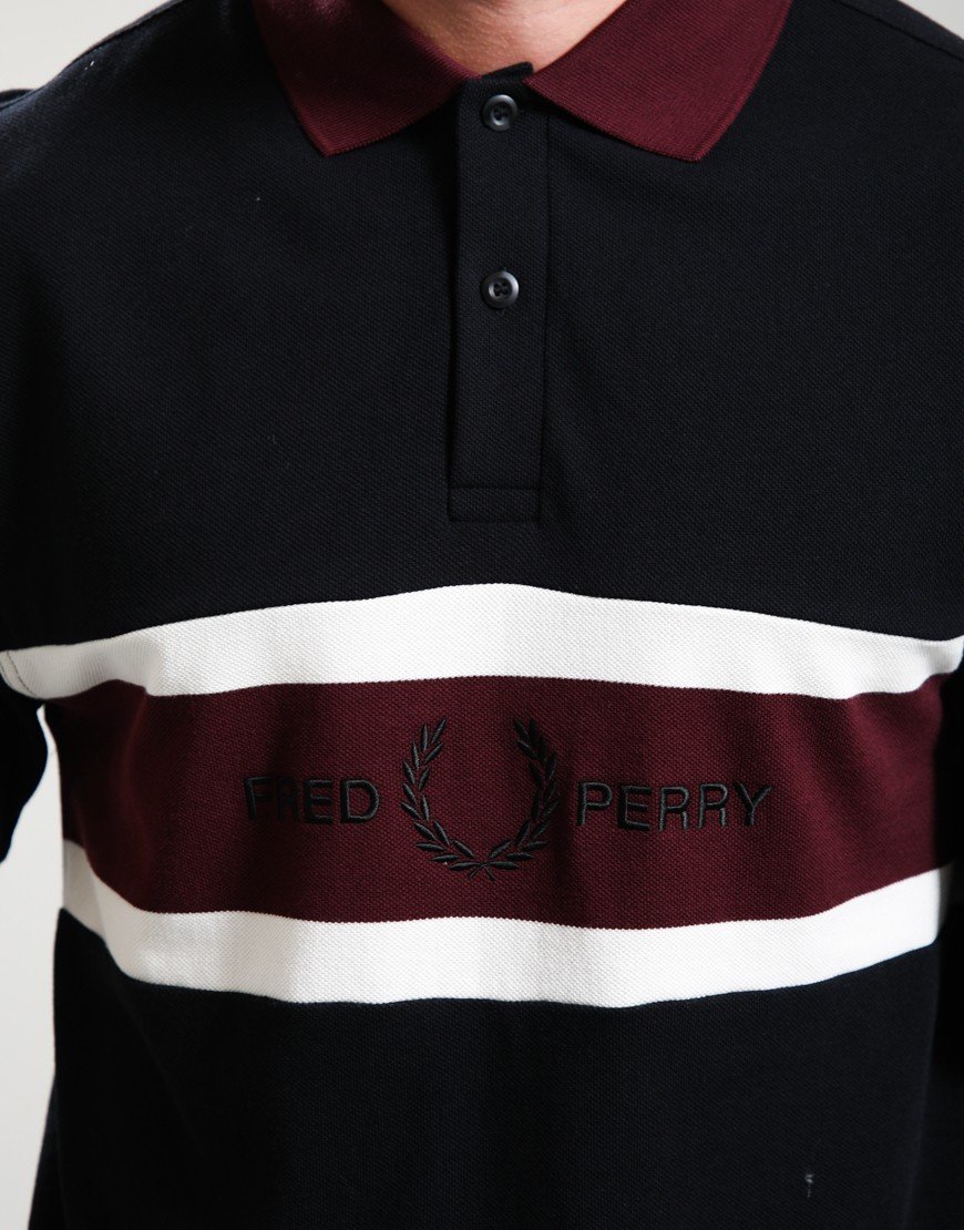 Fred Perry Embroidered Panel Polo Shirt Black