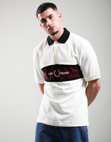 Fred Perry Embroidered Panel Polo Shirt Ecru