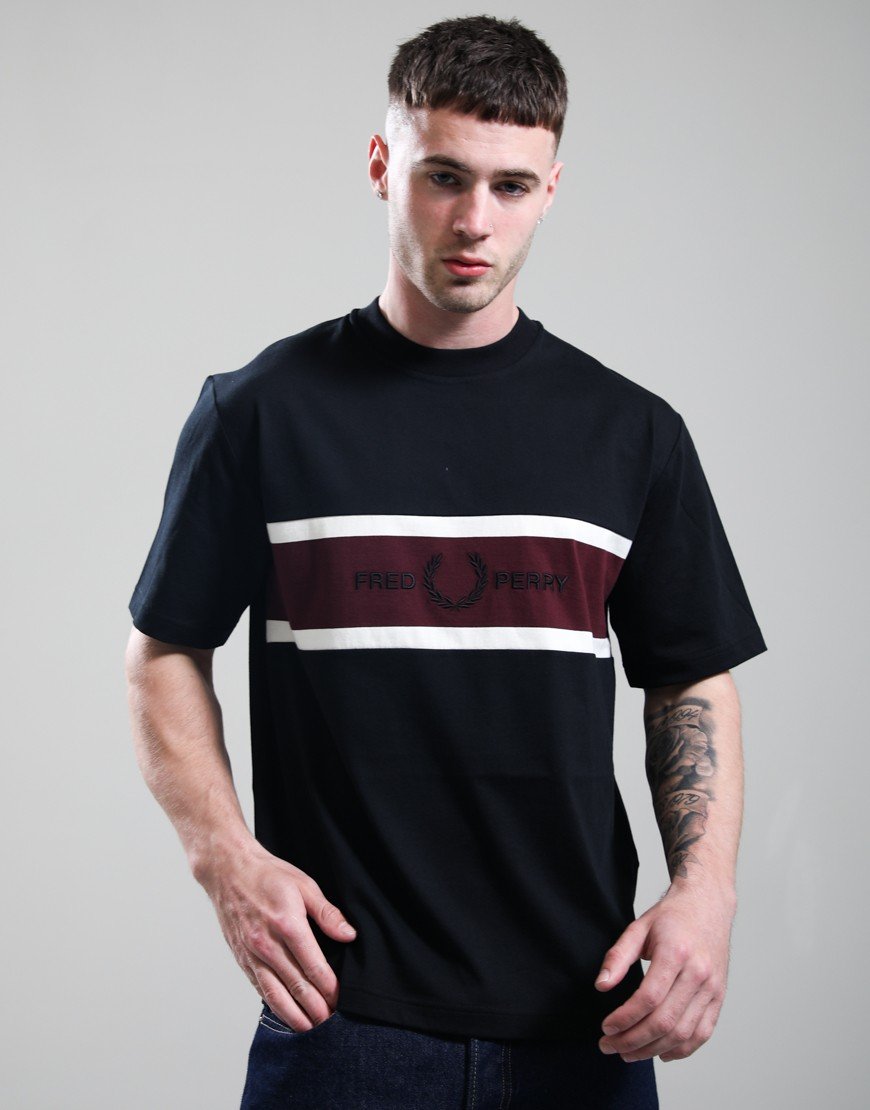 Fred Perry Embroidered Panel T-Shirt Black