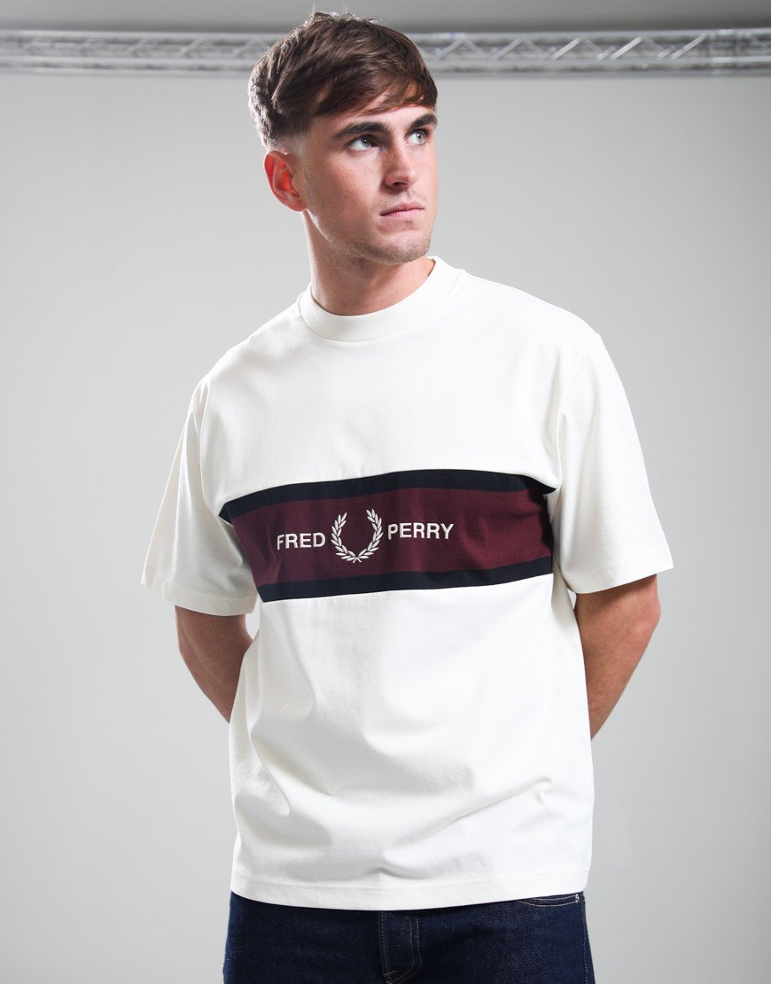 Fred Perry Embroidered Panel T-Shirt Ecru