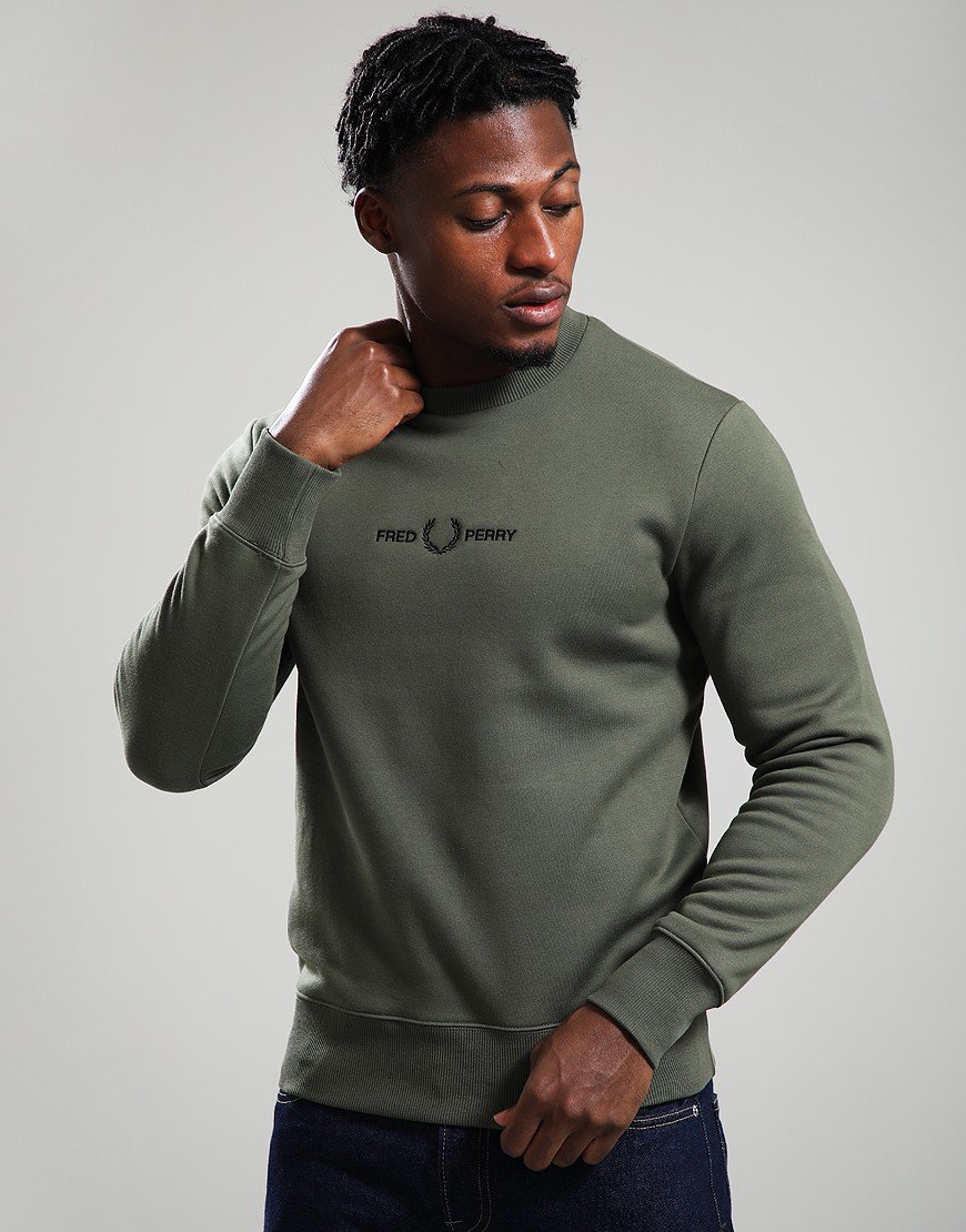 Fred Perry Embroidered Crew Sweat Laurel Wreath Green